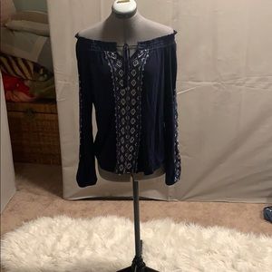 Navy over the shoulder blouse